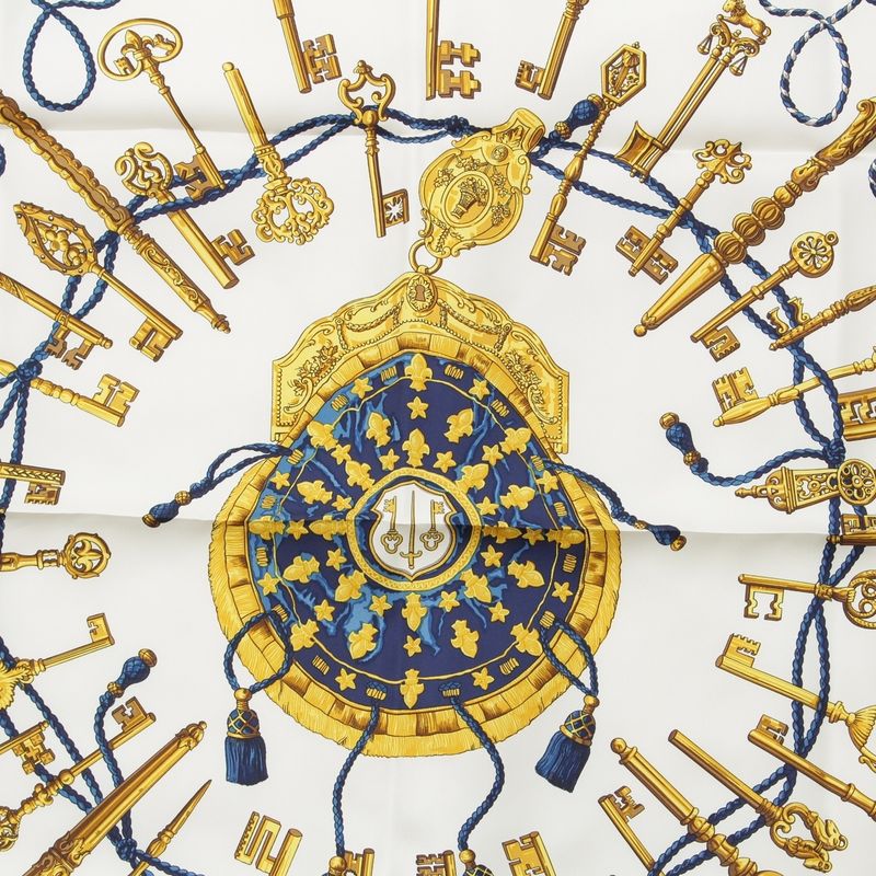 Hermes Silk Carre 90 les Cles Key Scarf Blue