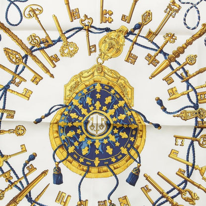 Hermes Silk Carre 90 les Cles Key Scarf Blue