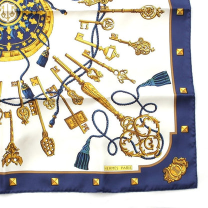 Hermes Silk Carre 90 les Cles Key Scarf Blue