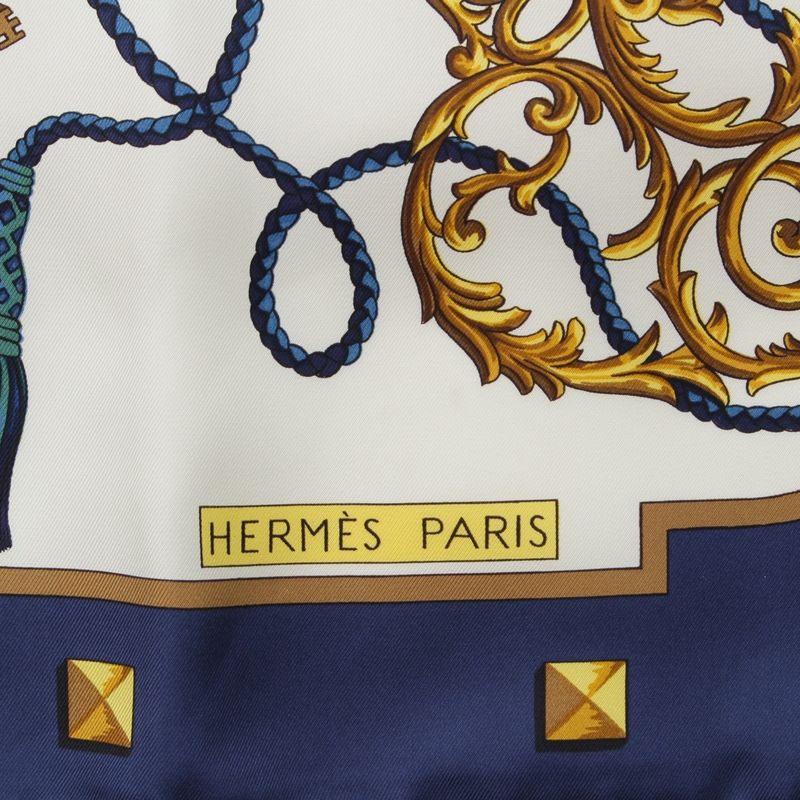 Hermes Silk Carre 90 les Cles Key Scarf Blue