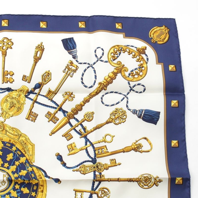 Hermes Silk Carre 90 les Cles Key Scarf Blue