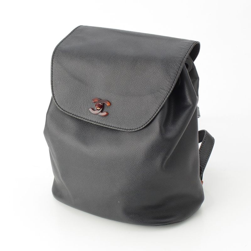 Chanel Leather CC Logo Tortie Shell Turnlock Backpack Black