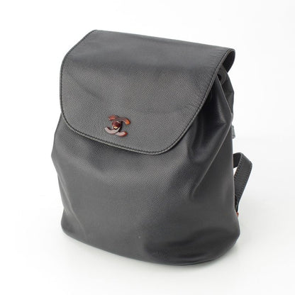 Chanel Leather CC Logo Tortie Shell Turnlock Backpack Black
