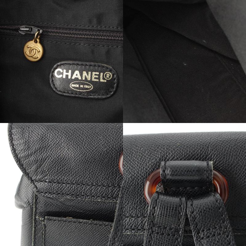 Chanel Leather CC Logo Tortie Shell Turnlock Backpack Black