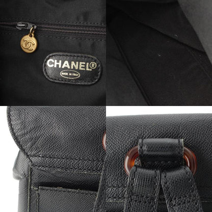 Chanel Leather CC Logo Tortie Shell Turnlock Backpack Black