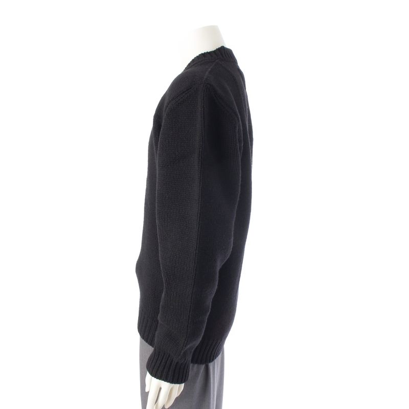 Prada Wool Triangle Logo Logege V-neck Sweater Knit Long Sleeve Top Black