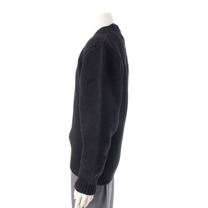 Prada Wool Triangle Logo Logege V-neck Sweater Knit Long Sleeve Top Black