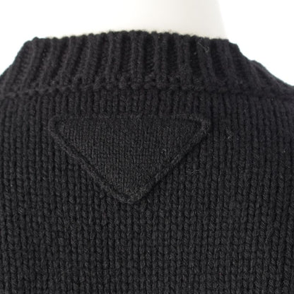 Prada Wool Triangle Logo Logege V-neck Sweater Knit Long Sleeve Top Black