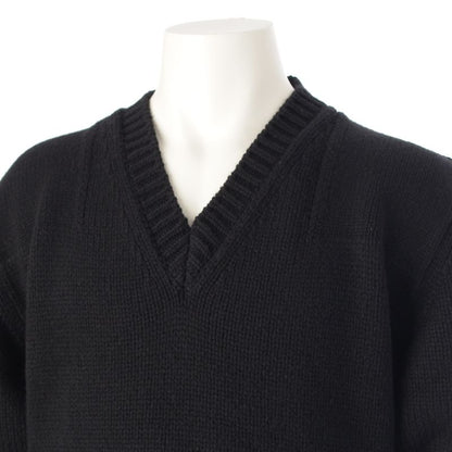 Prada Wool Triangle Logo Logege V-neck Sweater Knit Long Sleeve Top Black