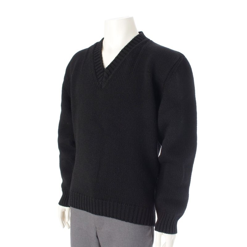 Prada Wool Triangle Logo Logege V-neck Sweater Knit Long Sleeve Top Black