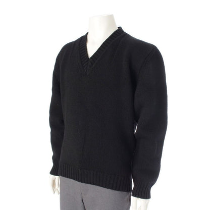 Prada Wool Triangle Logo Logege V-neck Sweater Knit Long Sleeve Top Black