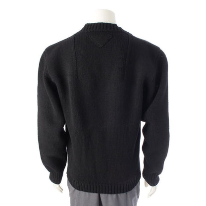 Prada Wool Triangle Logo Logege V-neck Sweater Knit Long Sleeve Top Black