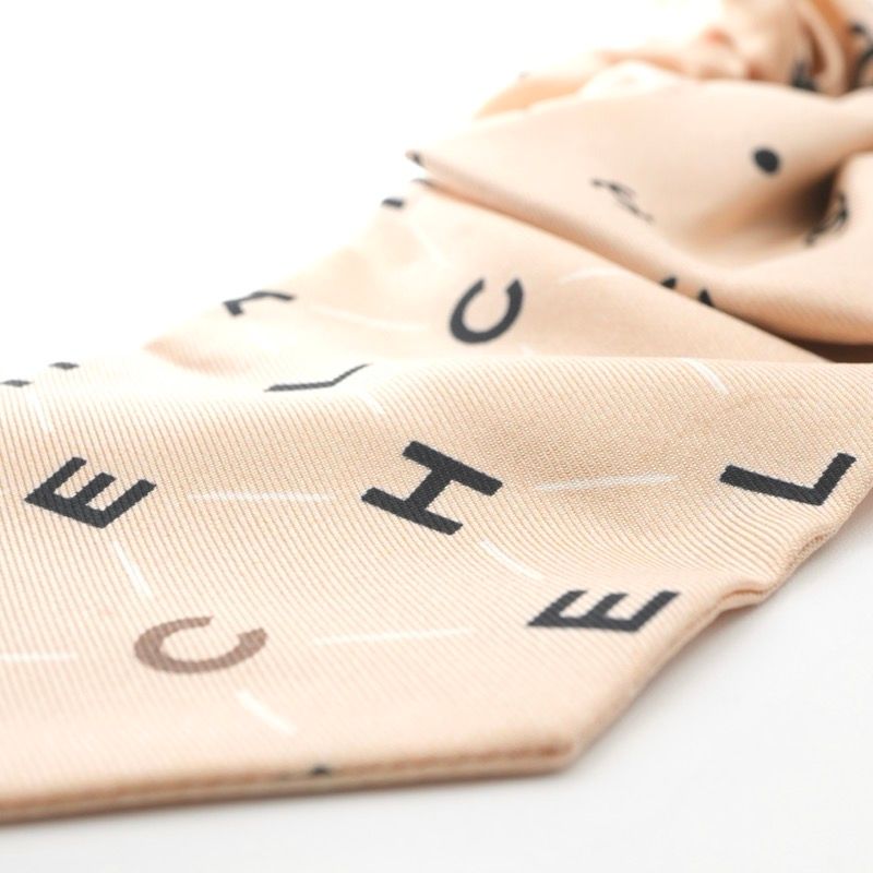 Chanel Hair Silk Beige CC Logo Ribbon Scrunchie Tie
