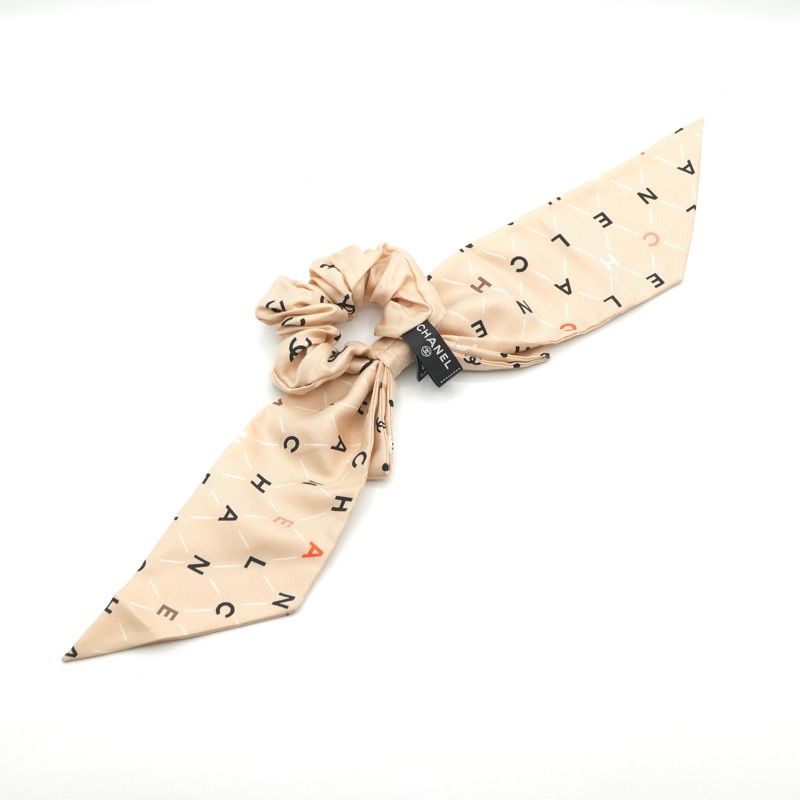 Chanel Hair Silk Beige CC Logo Ribbon Scrunchie Tie