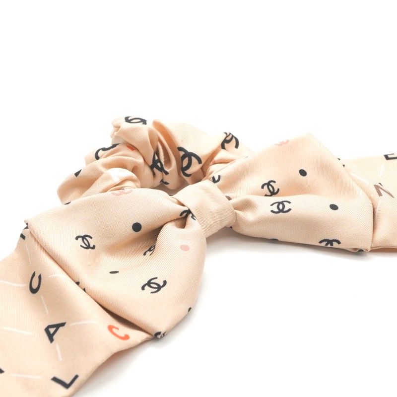 Chanel Hair Silk Beige CC Logo Ribbon Scrunchie Tie