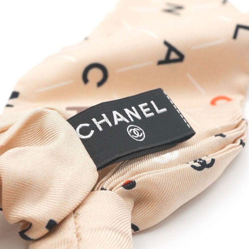 Chanel Hair Silk Beige CC Logo Ribbon Scrunchie Tie