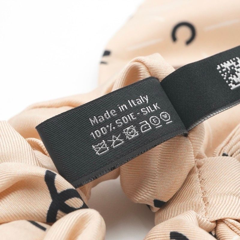 Chanel Hair Silk Beige CC Logo Ribbon Scrunchie Tie