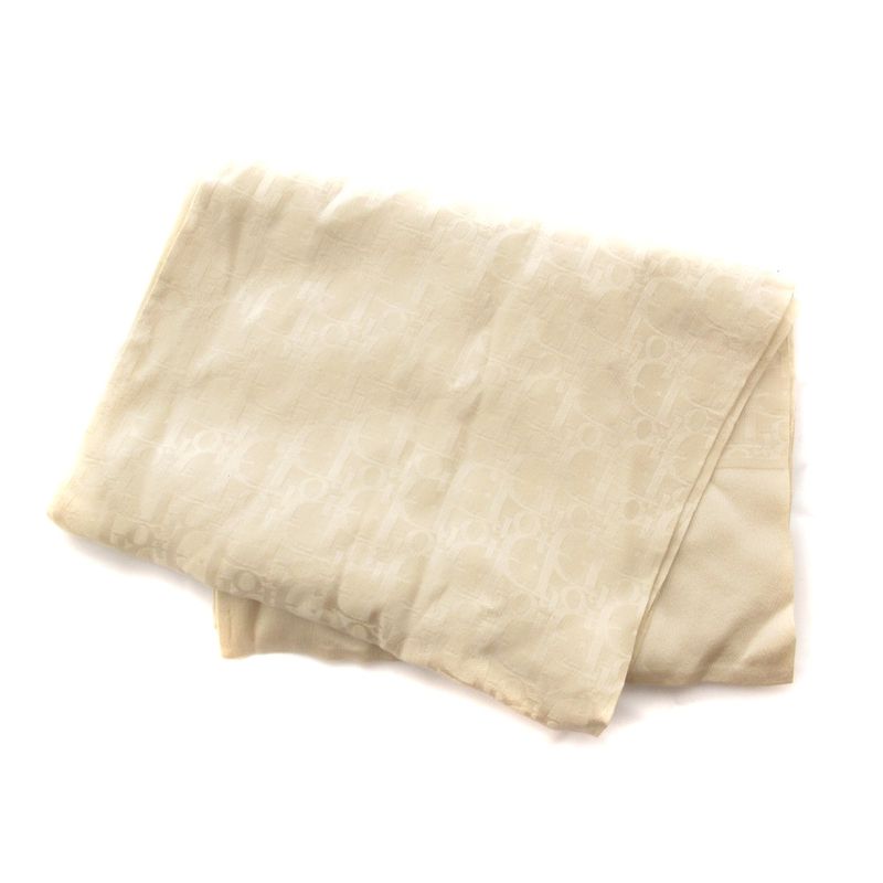 Dior Christian Vintage Trotter Shawl Scarf Square Silk Beige