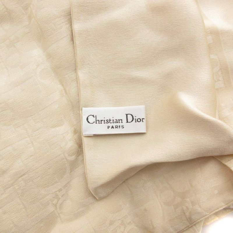 Dior Christian Vintage Trotter Shawl Scarf Square Silk Beige