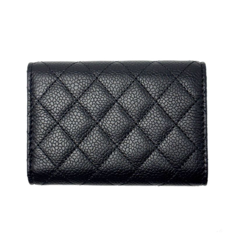 Chanel Wallet Trifold Voice Quilted Caviar Leather Small Black Champagne Gold
