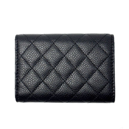 Chanel Wallet Trifold Voice Quilted Caviar Leather Small Black Champagne Gold