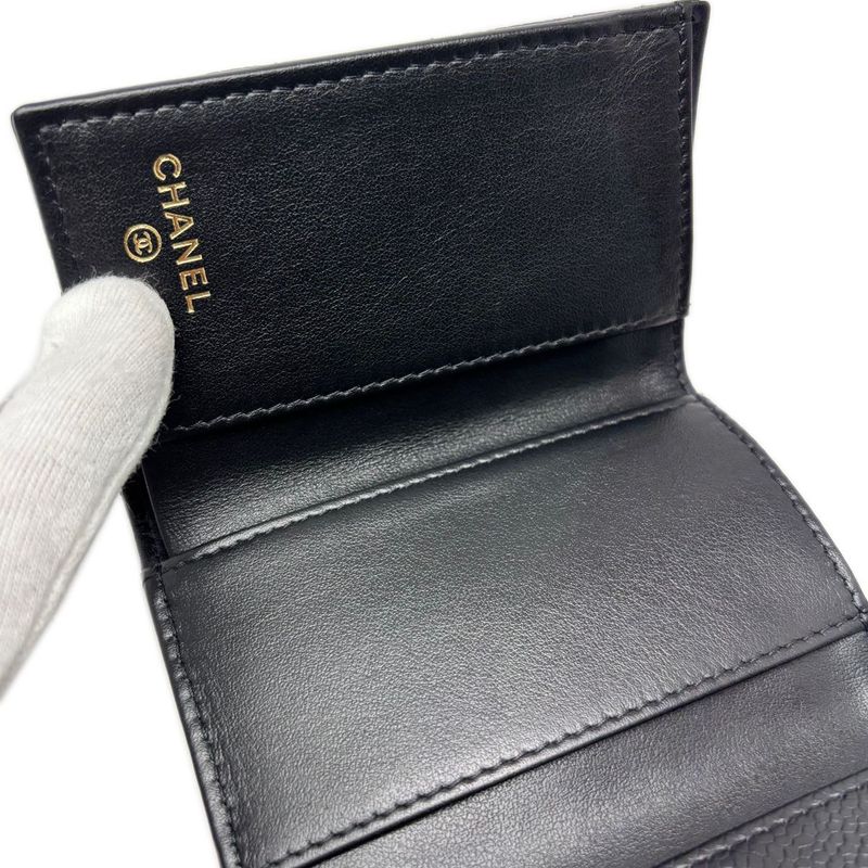 Chanel Wallet Trifold Voice Quilted Caviar Leather Small Black Champagne Gold