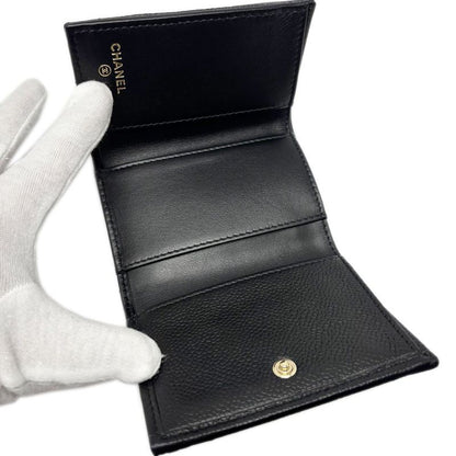 Chanel Wallet Trifold Voice Quilted Caviar Leather Small Black Champagne Gold