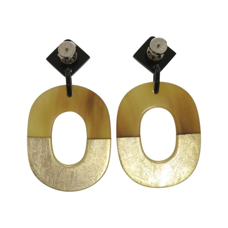 Hermes Isum Buffalo Horn Lacquer Brown Earrings