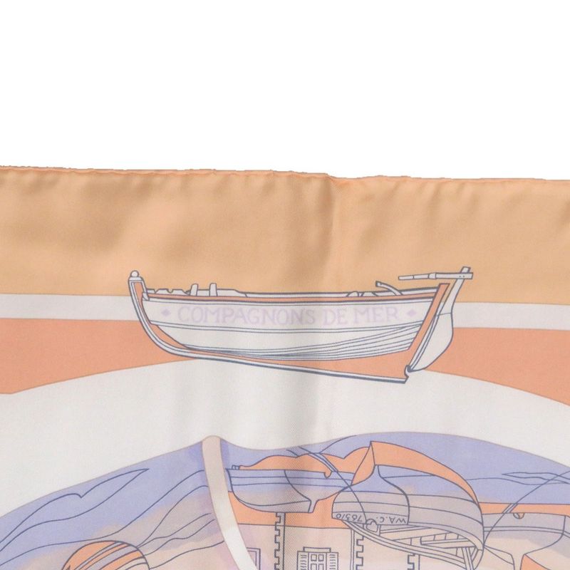 Hermes Carre 90 Friends of the Sea Compagnons de Mer Silk Orange Pastel Purple