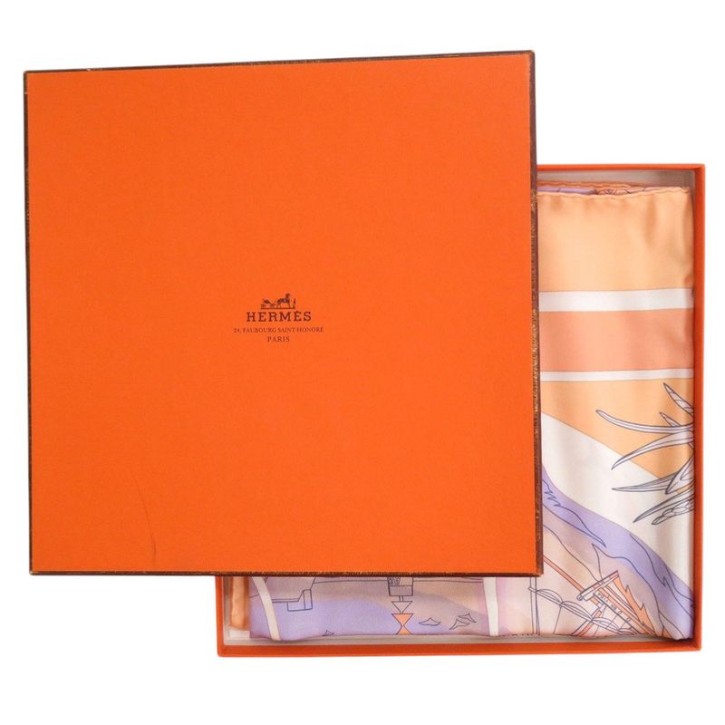 Hermes Carre 90 Friends of the Sea Compagnons de Mer Silk Orange Pastel Purple