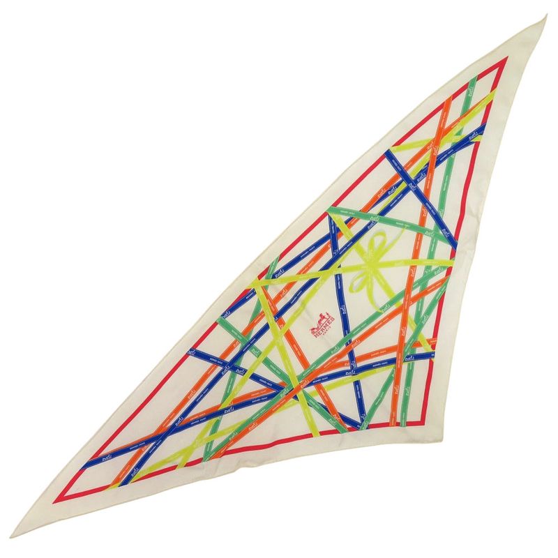 Hermes Carre Triangle Pointe Pointu Vintage Bolduc White Veil Blue Scarf