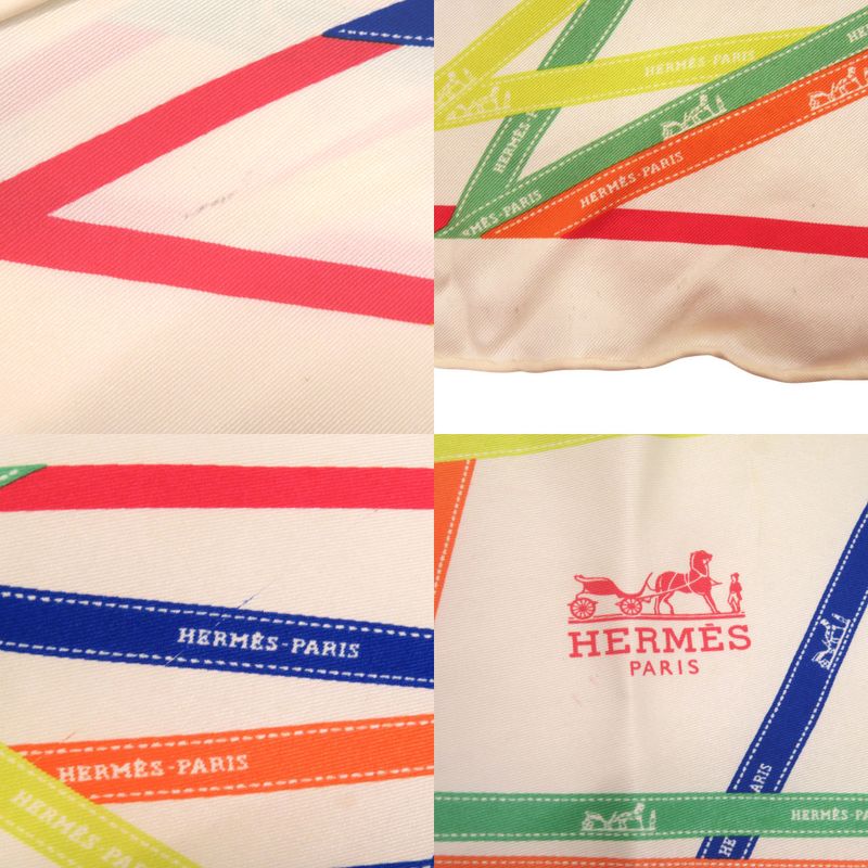 Hermes Carre Triangle Pointe Pointu Vintage Bolduc White Veil Blue Scarf