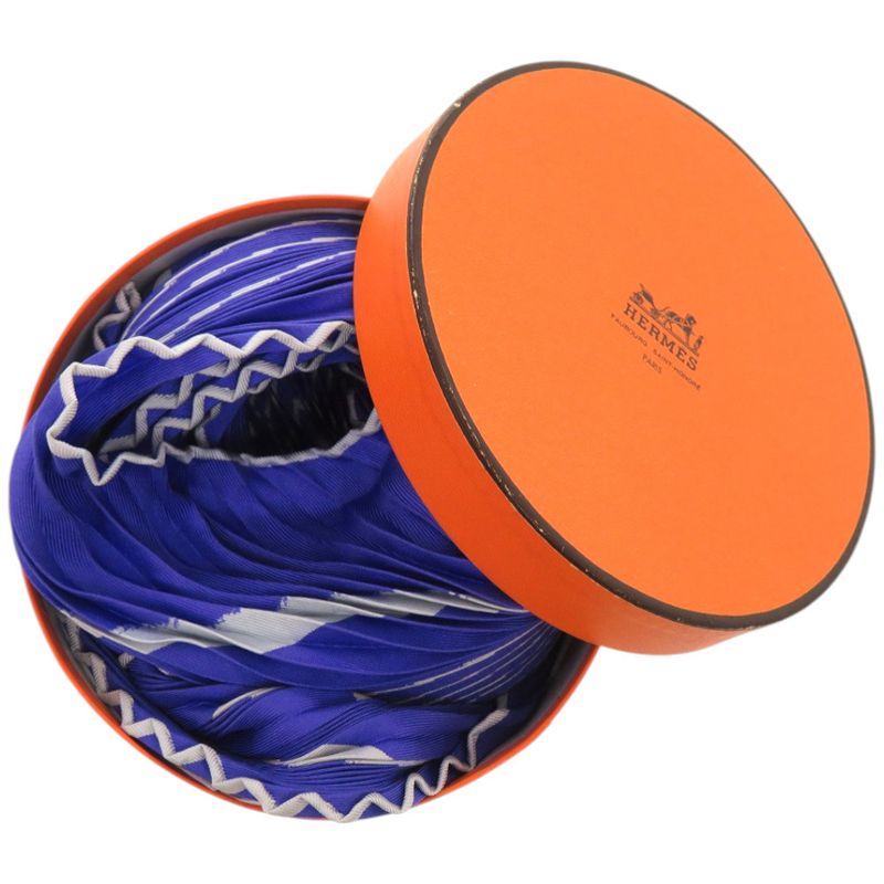 Hermes Losange Pleats Carre Silk Blue Scarf