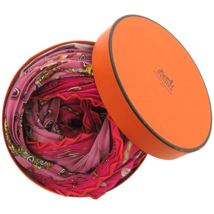 Hermes Losange Pleats Carre Silk Pink Scarf