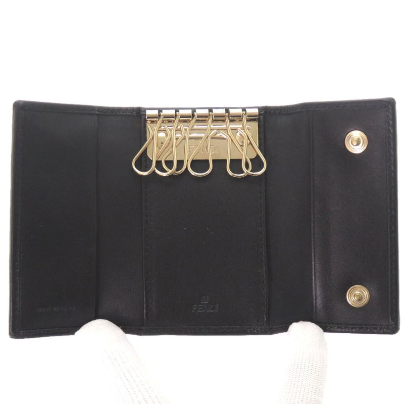 Fendi Zucca Canvas Leather Brown 6 Key Case