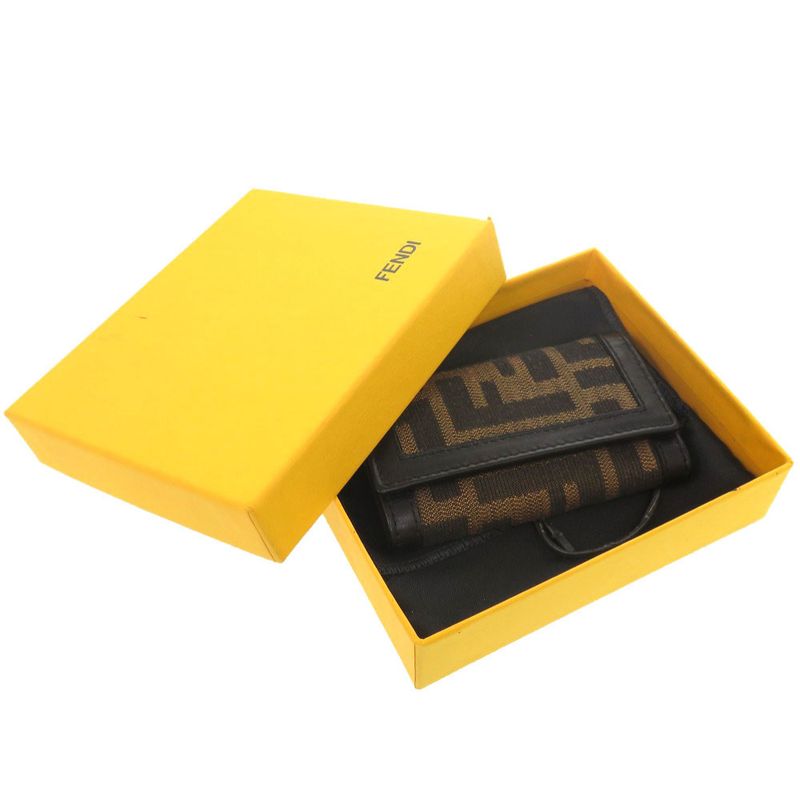 Fendi Zucca Canvas Leather Brown 6 Key Case