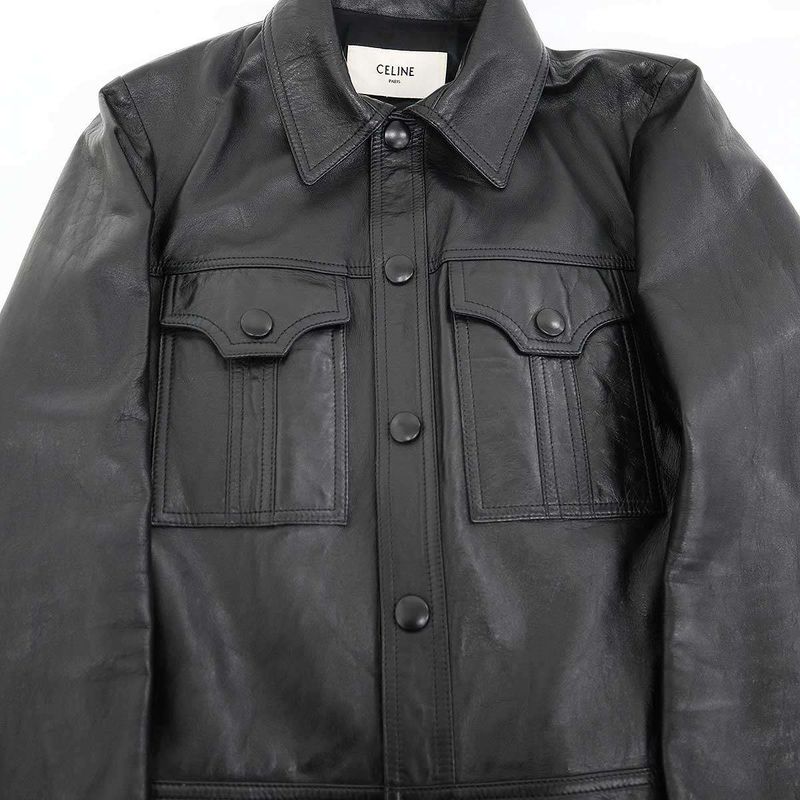 Celine Aviator Soft Drum Lambskin Leather Jacket Black 44