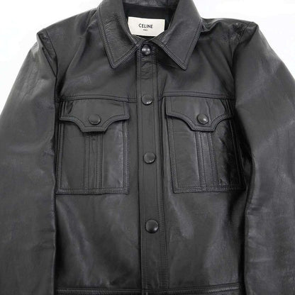 Celine Aviator Soft Drum Lambskin Leather Jacket Black 44