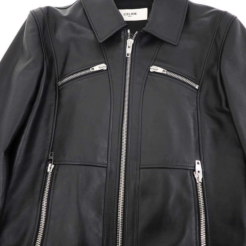Celine Soft Lambskin Classic Straight Leather Jacket Black 44