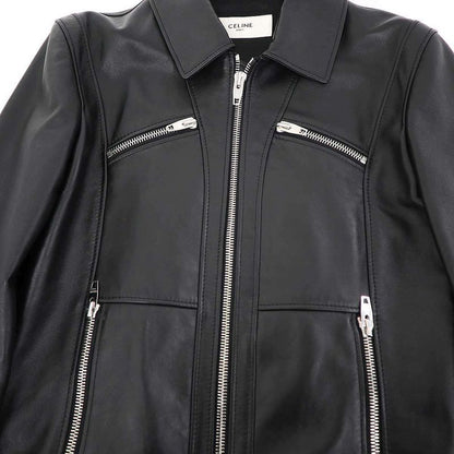 Celine Soft Lambskin Classic Straight Leather Jacket Black 44