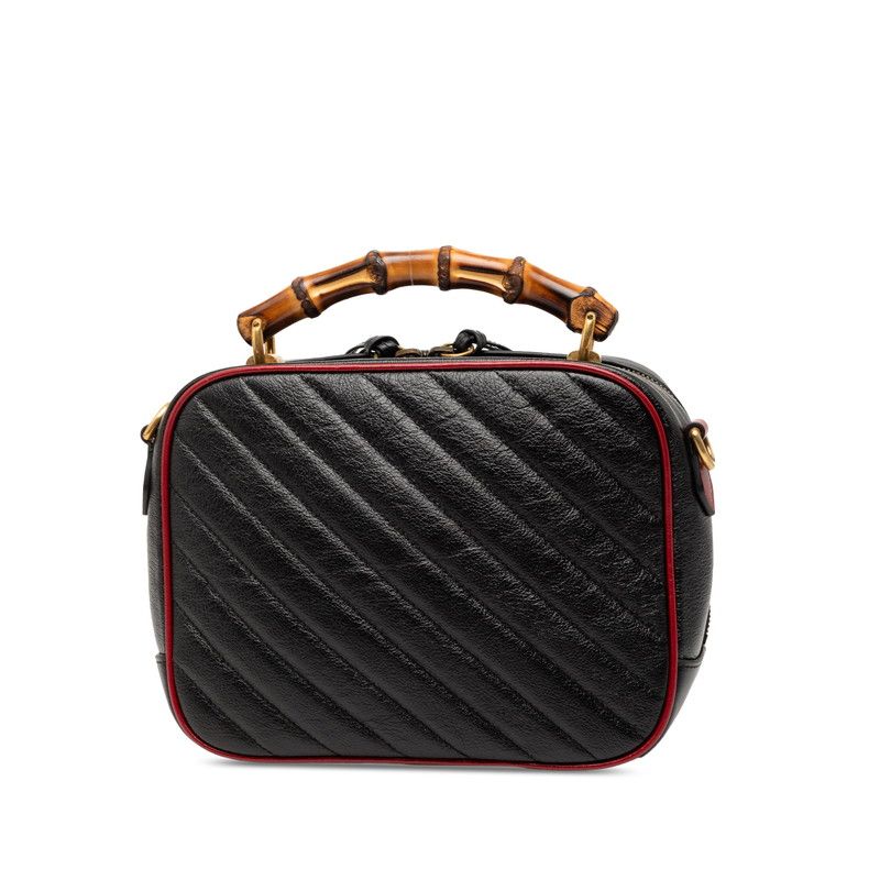 Gucci Bamboo GG Marmont Shoulder Bag 2-Way Black Red Leather