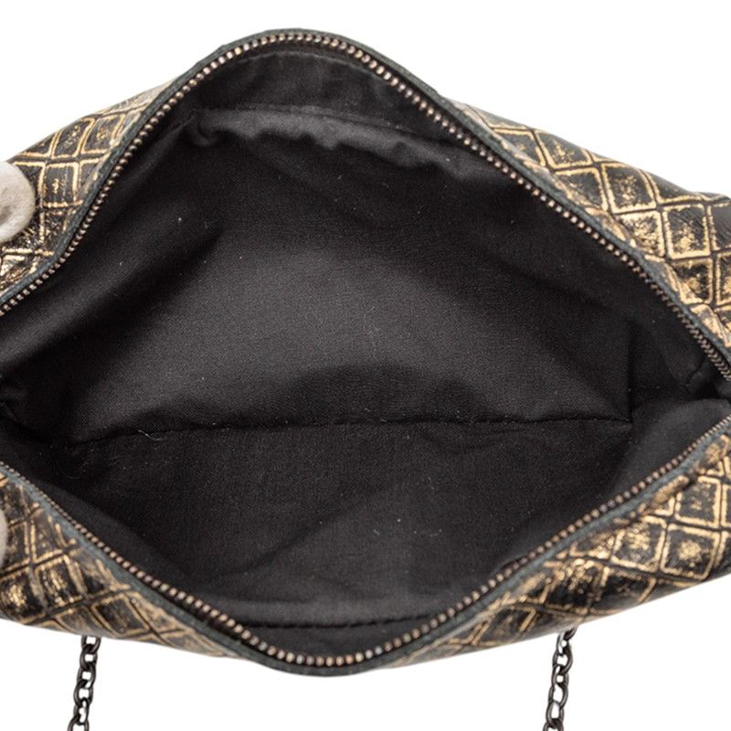 Bottega Veneta Intreccio Mirage Chain Shoulder Bag Black Gold Leather