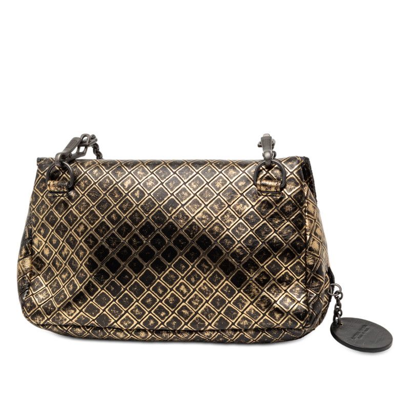 Bottega Veneta Intreccio Mirage Chain Shoulder Bag Black Gold Leather