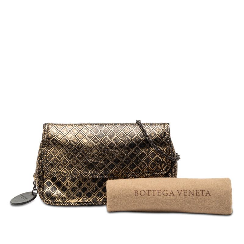 Bottega Veneta Intreccio Mirage Chain Shoulder Bag Black Gold Leather