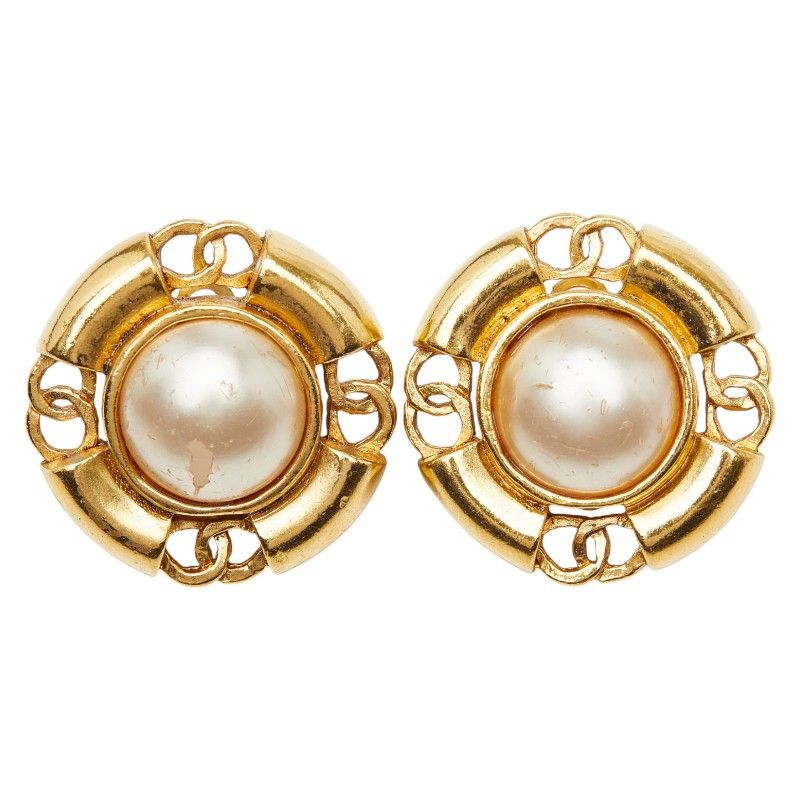 Chanel CC Logo Faux Pearl Metal