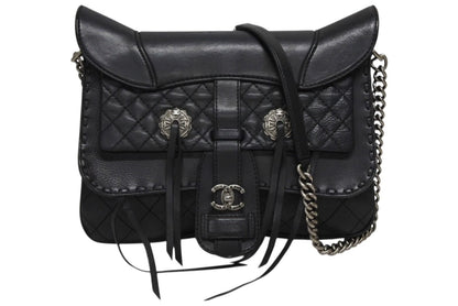 Chanel Paris Dallas Fringe Flap Saddle Bag Quilted Calfskin Black