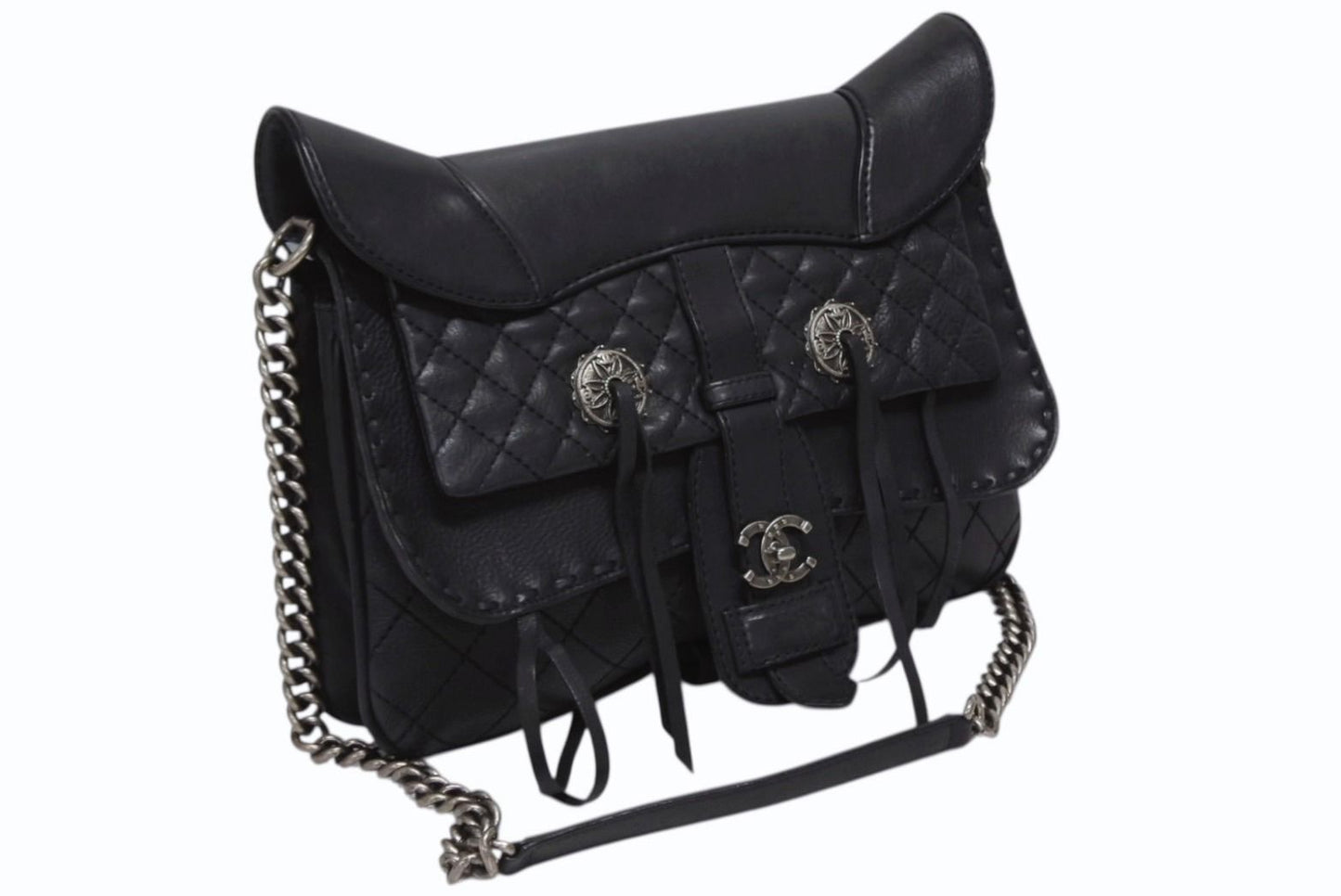 Chanel Paris Dallas Fringe Flap Saddle Bag Quilted Calfskin Black — view 3