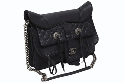 Chanel Paris Dallas Fringe Flap Saddle Bag Quilted Calfskin Black — view 3