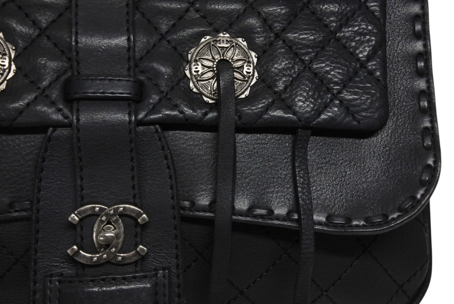 Chanel Paris Dallas Fringe Flap Saddle Bag Quilted Calfskin Black — view 4