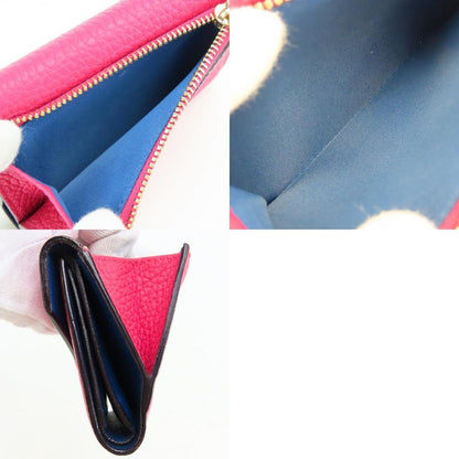 Dior Christian Trifold Wallet Compact Wallet Leather Pink Navy with Charm